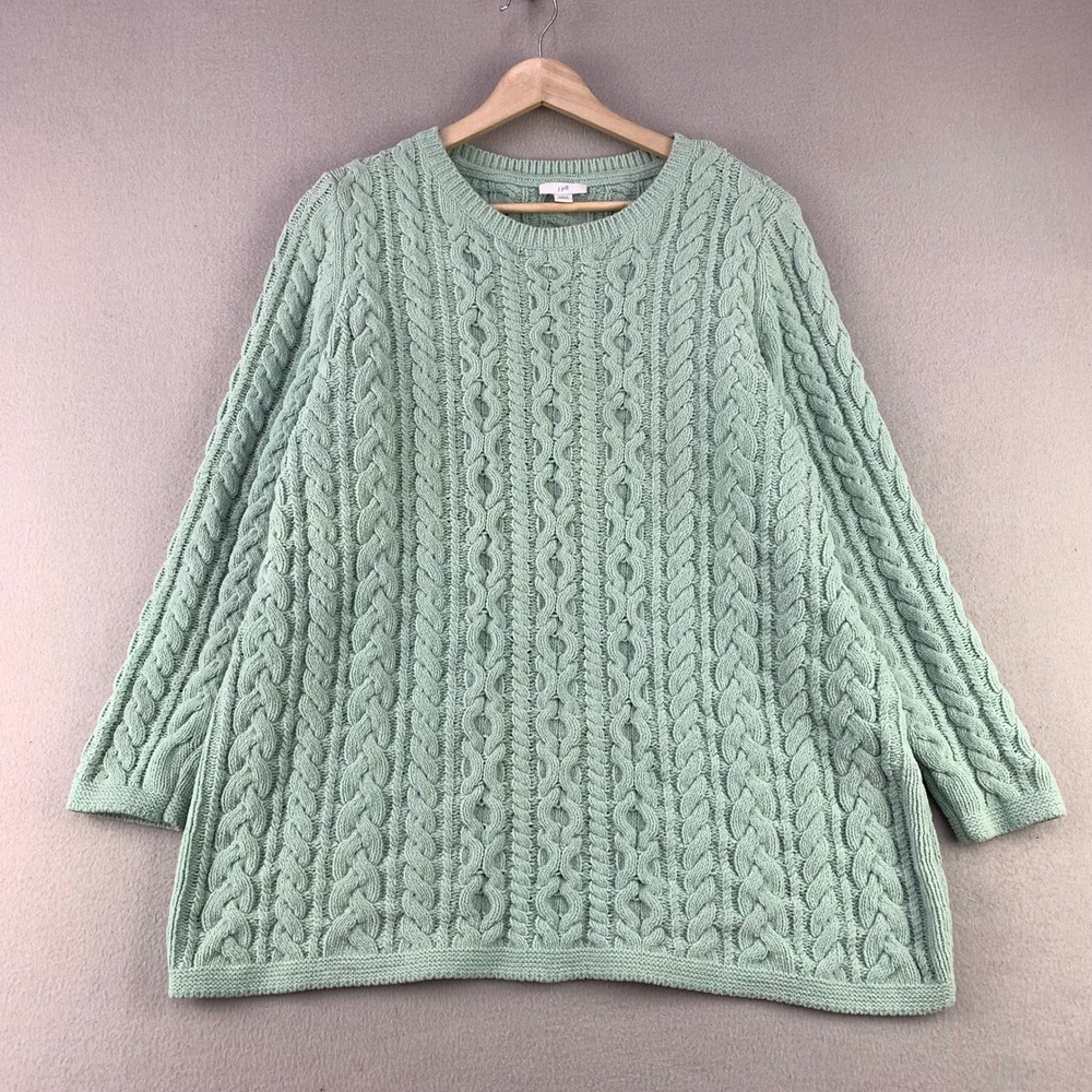 J.Jill Fisherman Sweater Womens Medium Petite Green Chenille Cable Knit Soft